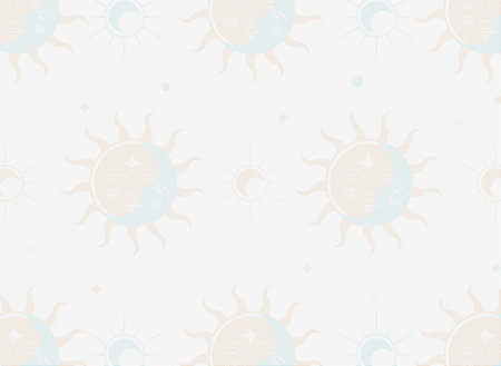 Seamless vector pattern with suns on a white background.のイラスト素材
