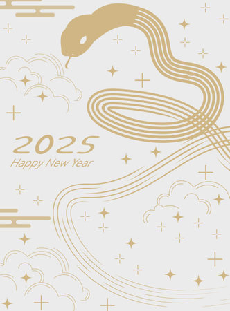 New Year's card 2025 Year of the Snake gold backgroundのイラスト素材