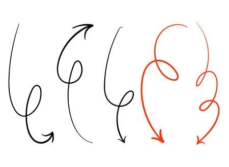 Vector set of hand drawn doodle arrows in different directions.のイラスト素材