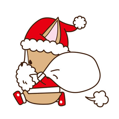 It is an illustration that Corgi Santa Claus which can be used for Christmas runs with a bag with a present.の写真素材