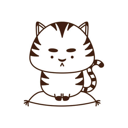Black-and-white illustration of a zodiac zodiac that can be used for New Year's cards sitting on a cushionの写真素材