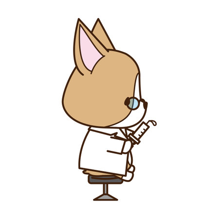 Corgi doctor sitting with syringeの写真素材