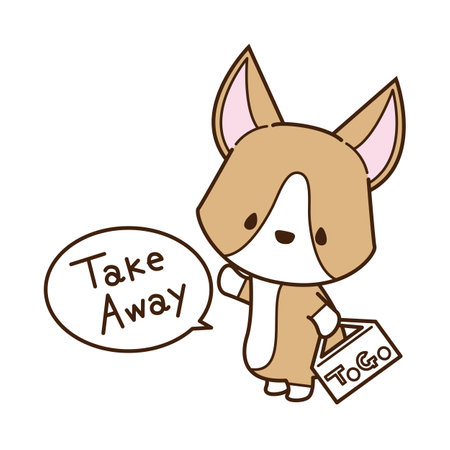 Takeaway corgi at a restaurantの写真素材