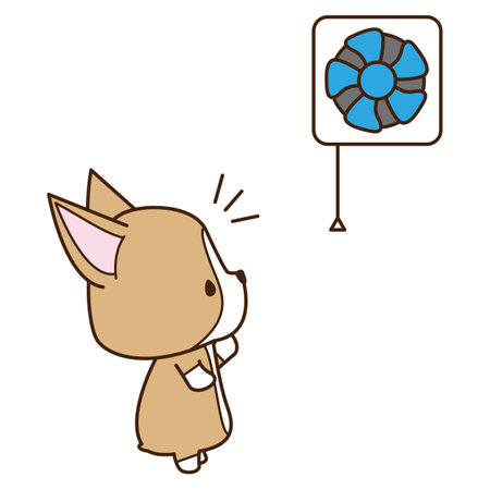 Corgi finding ventilation fanの写真素材