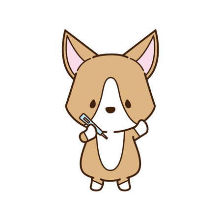 a corgi that is temperatured with a thermometerの写真素材