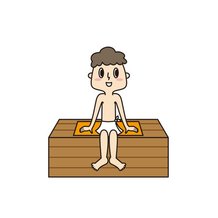 Little boy enjoying hot spring saunaの写真素材