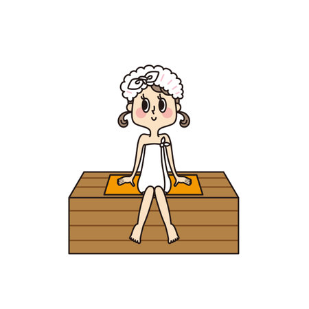 Little girl enjoying hot spring saunaの写真素材