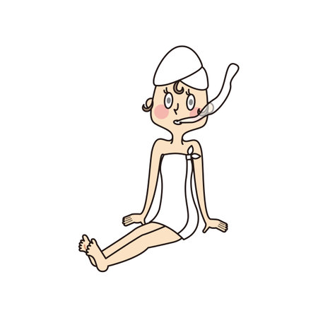 Young woman relaxing in outdoor bath wrapped in bath towelの写真素材