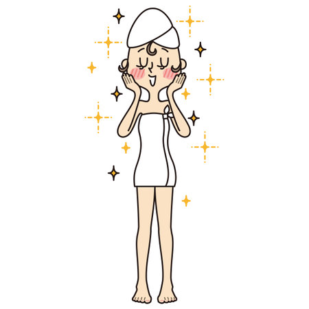 Young woman wrapped in bath towel and glitteringの写真素材