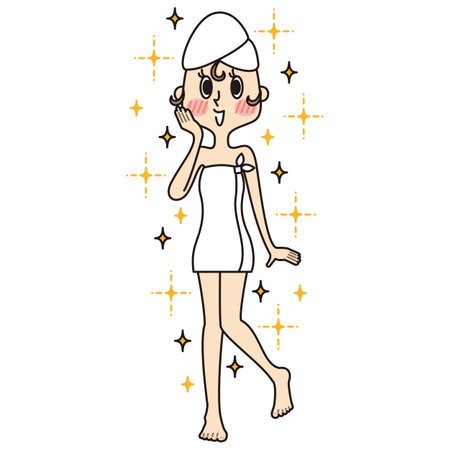 Young woman wrapped in bath towel and glitteringの写真素材