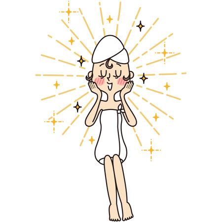 Young woman wrapped in bath towel and glitteringの写真素材