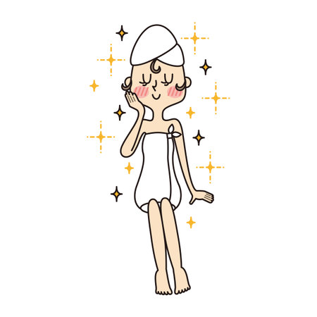 Young woman wrapped in bath towel and glitteringの写真素材