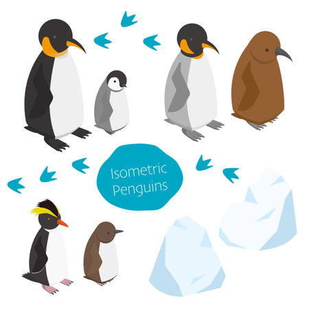Cute parent and child penguin isome illustrationのイラスト素材
