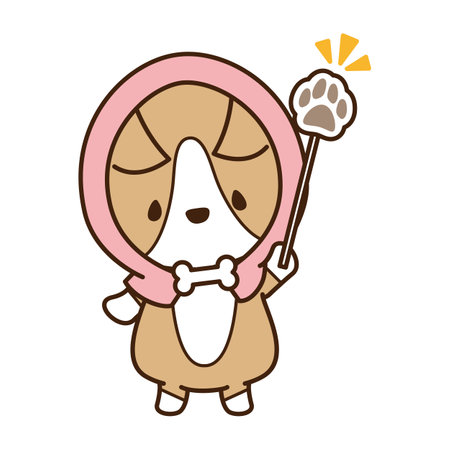 Dog corgi wearing a disaster prevention hood and introducing one pointのイラスト素材