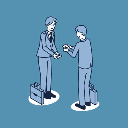 a male office worker exchanging business cardsのイラスト素材