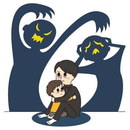 Illustration of your brother protecting his siblings from violence and anxietyのイラスト素材