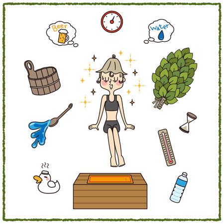 Women's Sauna Set in Swimsuitのイラスト素材