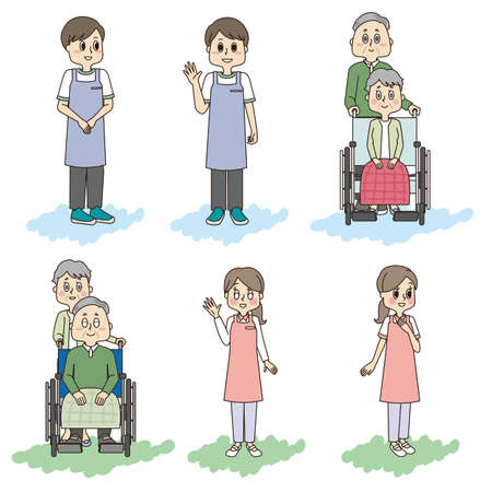 Men and women's staff and senior men and women set of welfare facilitiesのイラスト素材