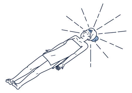 This is an isometric illustration of a woman who takes a cold bath after the sauna and lays down to enjoy the open air bath.のイラスト素材