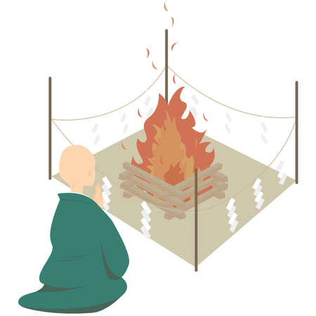 It is an illustration of a monk who burns relics.のイラスト素材