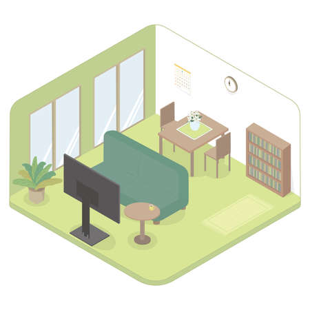 It is an isometric set of the interior of the living room.のイラスト素材