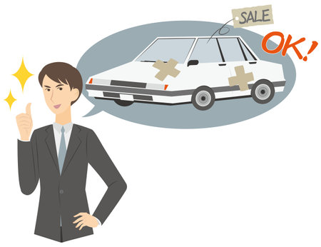 It is an illustration of a businessman who buys a used car.のイラスト素材