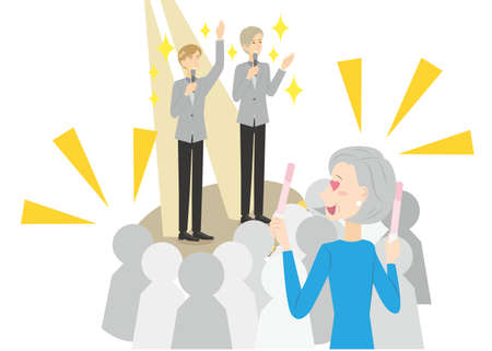 It is an illustration of a senior woman who supports idols live.のイラスト素材