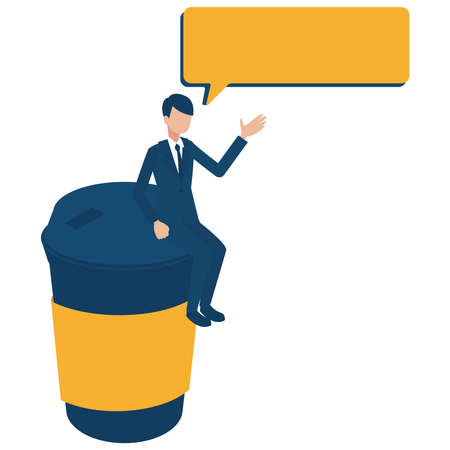 It is an isometric illustration of a businessman sitting on coffee and talking.のイラスト素材