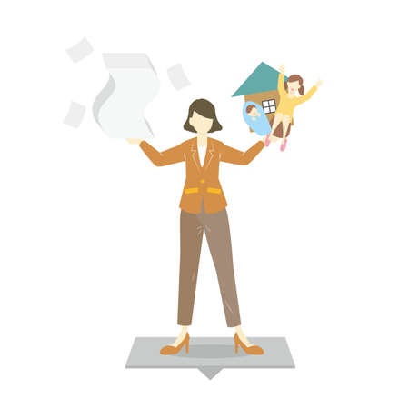 It is an illustration of a female office worker who balances work and home well.のイラスト素材