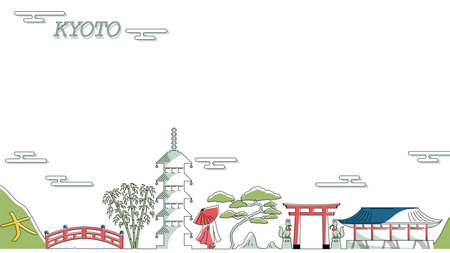 It is a casual illustration of the banner of the beautiful kyoto cityscape.のイラスト素材