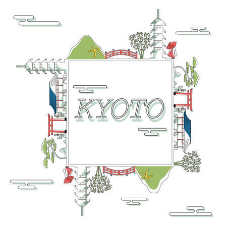 It is a casual illustration of the banner of the beautiful kyoto cityscape.のイラスト素材