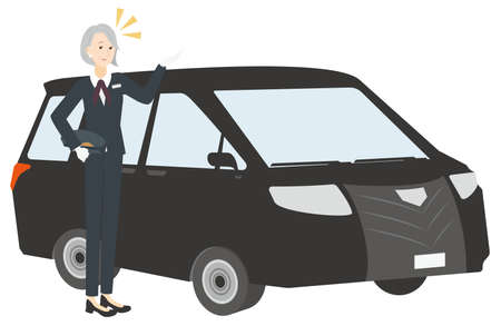 It is an illustration of a senior woman who changed jobs to a taxi driver.のイラスト素材