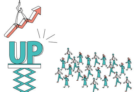 It is an illustration of a business person of a man and woman who advances aiming at the sales increase.のイラスト素材