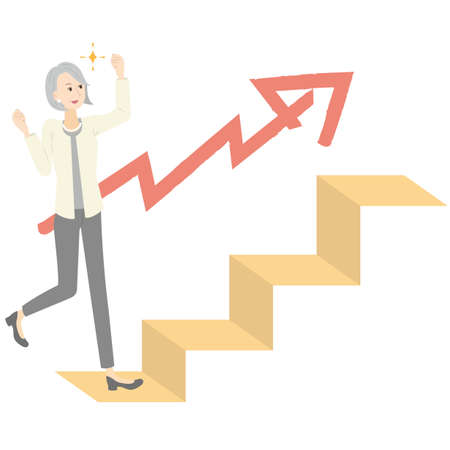 It is an illustration of a senior woman stepping up towards the goal.のイラスト素材