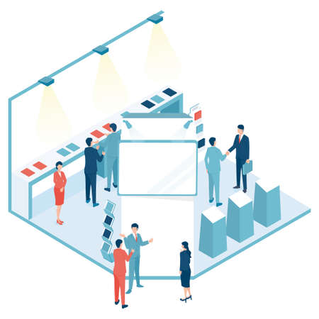 This is an isometric illustration of a popular booth exhibited at the exhibition.のイラスト素材