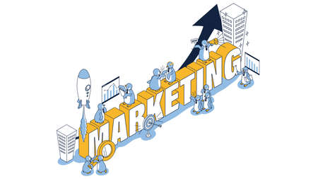 It is an isometric illustration with the image of marketing.のイラスト素材