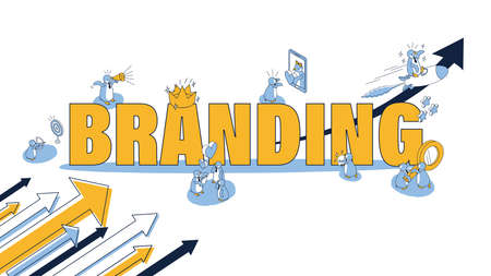 It is an isometric illustration with the image of branding.のイラスト素材