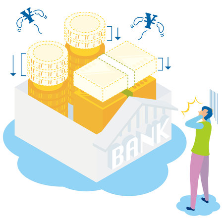 It is an illustration of a man who is shocked by the decrease in savings.のイラスト素材