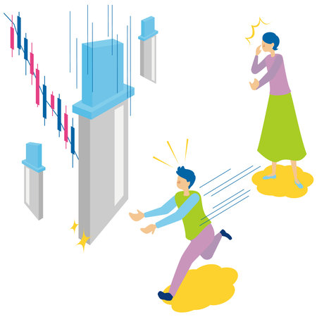 It is an illustration of a man who goes to catch a falling knife.のイラスト素材