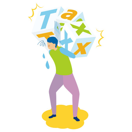 It is an illustration of a man who seems uneasy because the tax burden is heavy.のイラスト素材