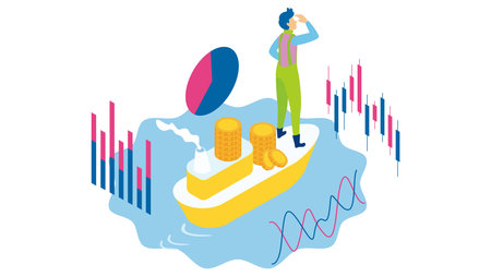 It is an illustration of an investment maxim that represents a fisherman watching the tide.のイラスト素材