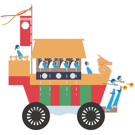 It is an illustration of the Yamahoko cruise (Ofunahoko) of the Gion Festival.のイラスト素材