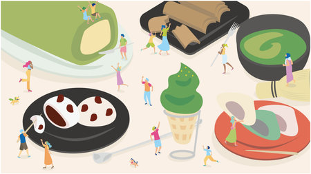 It is an isometric illustration of delicious Japanese sweets.のイラスト素材