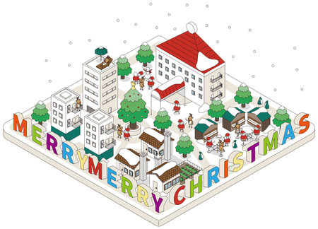 Isometric illustration of a set of the city where Santa Claus lives.のイラスト素材