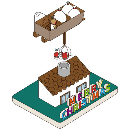 It is an isometric illustration of Santa Claus trying to invade through the chimney on Christmas.のイラスト素材