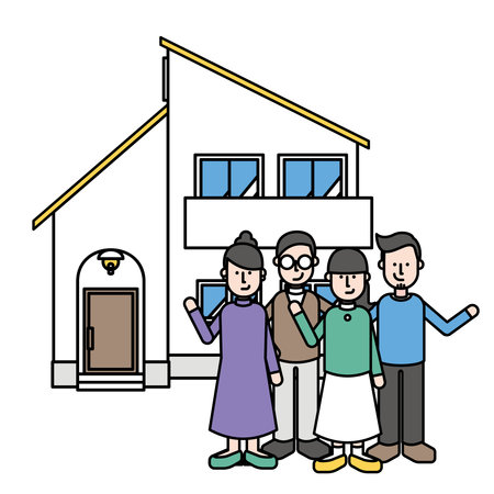 It is an illustration (S type) of four men and women living in a share house.のイラスト素材
