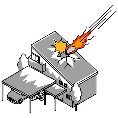 It is an isometric illustration of a house damaged by a meteorite.のイラスト素材