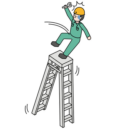 It is an isometric illustration of a male worker who fell from a stepladder.のイラスト素材