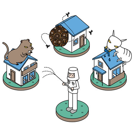 A set of isometric illustrations for pest control (mouse, bee, termite).のイラスト素材