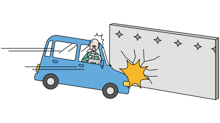 It is an illustration of a senior male driver who causes a single accident.のイラスト素材